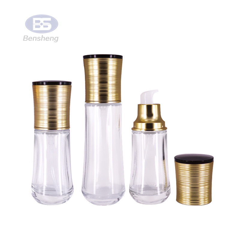 luxury skincare glass clear round bottles and jars set 30ml 40ml 55ml 100ml 120ml