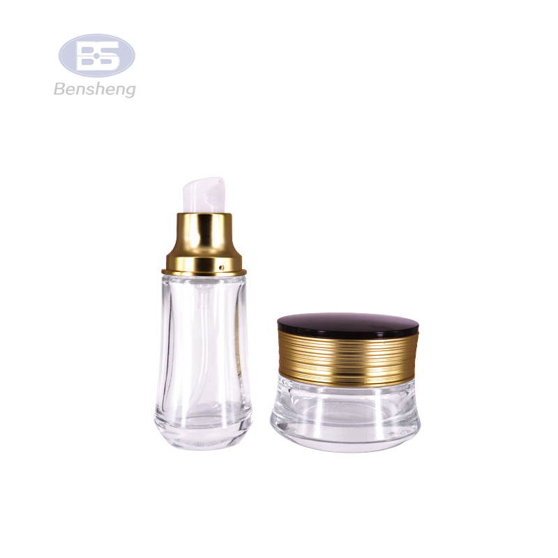 luxury skincare glass clear round bottles and jars set 30ml 40ml 55ml 100ml 120ml