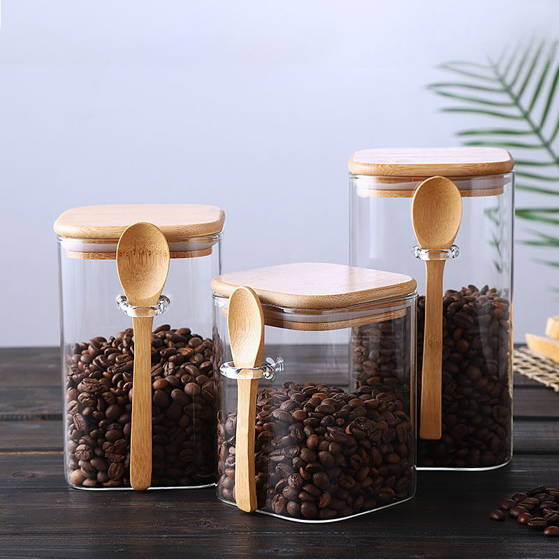 luxury square stackable frosted storage glass jar containers for food