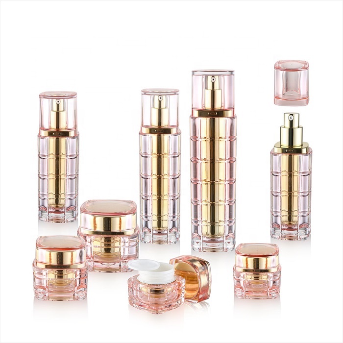 luxury square transparent color square cosmetic packing bottle acrylic cream jar set 15g 30g 50g