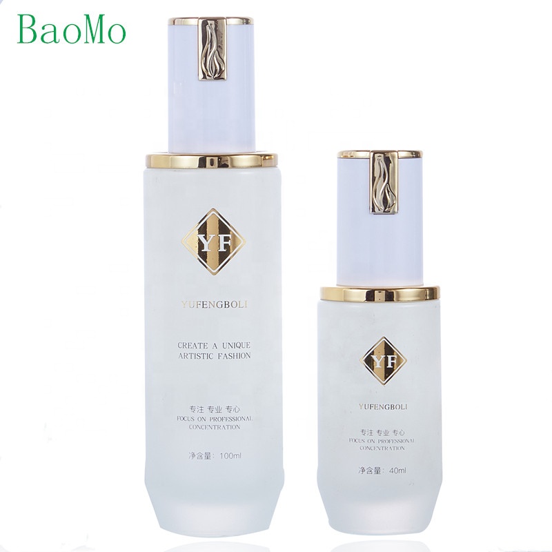 luxury white cosmetic glass jars and bottles 50g 40ml 100ml 120ml lotion pump with skin care packaging