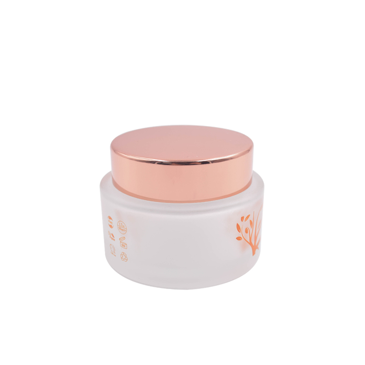luxury white frosted glass rose gold aluminum cap container for skincare eye cream lotion glass jar