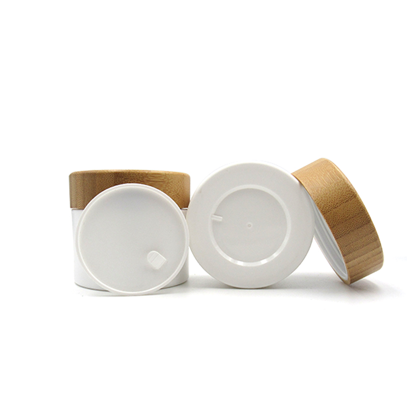 luxury50g 50ml white plastic pp cosmetic cream jar with bamboo lid Plastic packaging