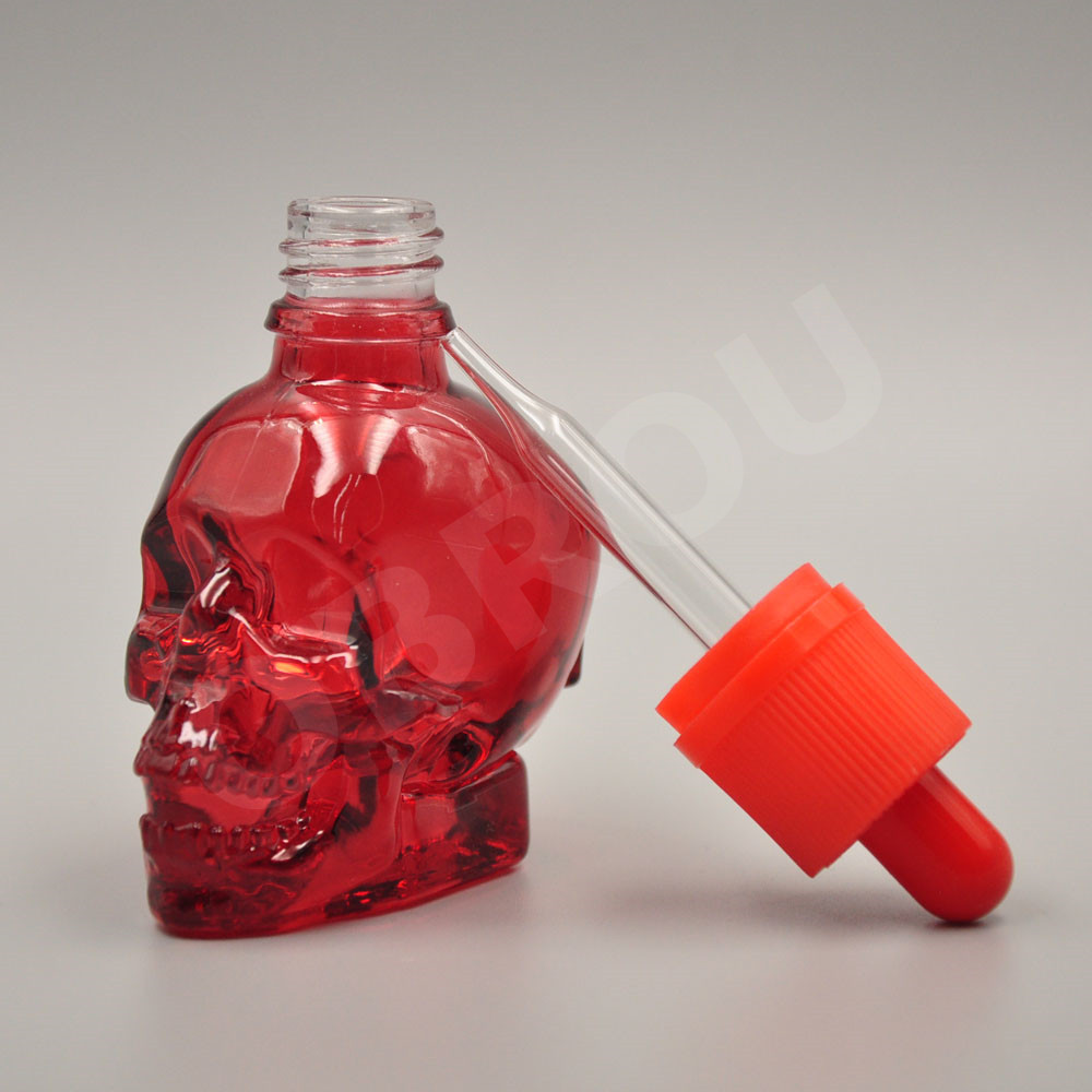 manufacturer 30ml 60ml 120ml color Glass Skull Bottle for e vape liquid skull glass dropper bottle