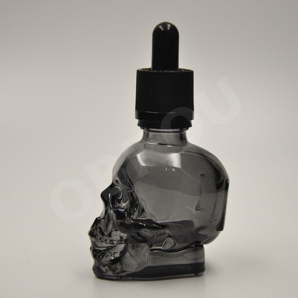 manufacturer 30ml 60ml 120ml color Glass Skull Bottle for e vape liquid skull glass dropper bottle