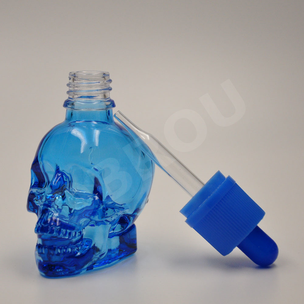manufacturer 30ml 60ml 120ml color Glass Skull Bottle for e vape liquid skull glass dropper bottle