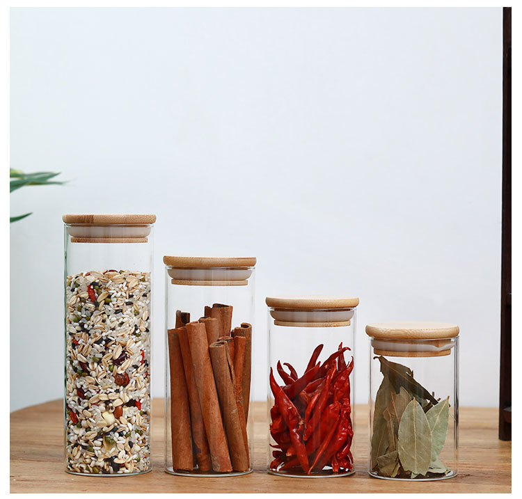 manufacturer Bamboo wood lid cap food storage tank home use sealed glass jar