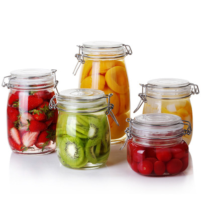 manufacturer clasp bottle food storage tank stainless steel button fruit customized sealed glass jar