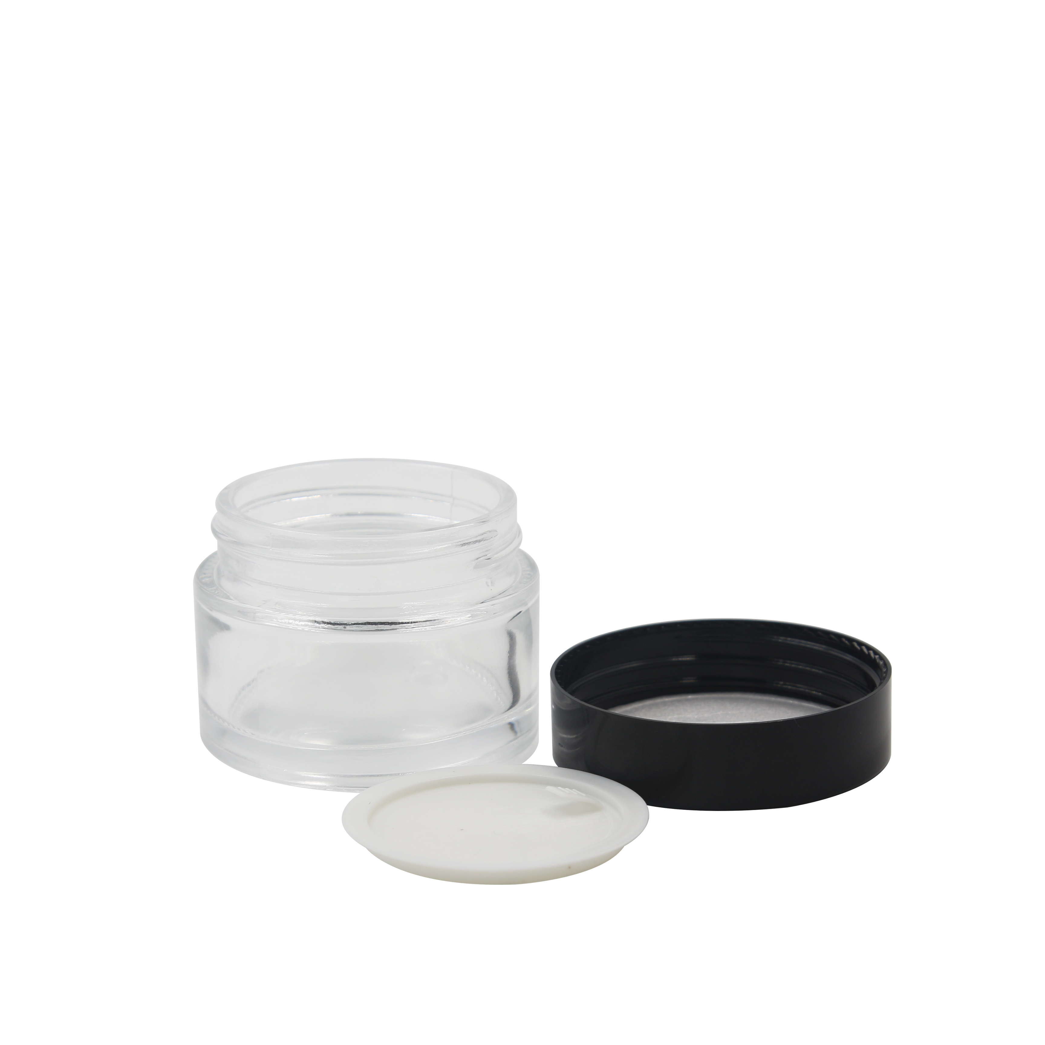 manufacturer cosmetic glass container black screw cap skincare cream lotion glass jar