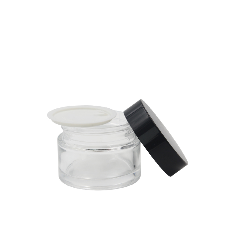 manufacturer cosmetic glass container black screw cap skincare cream lotion glass jar