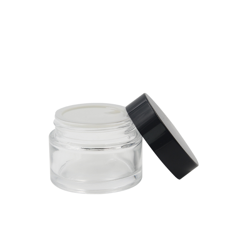 manufacturer cosmetic glass container black screw cap skincare cream lotion glass jar