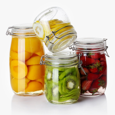 manufacturer customized clasp sealed food storage tank stainless steel lid fruit glass jar