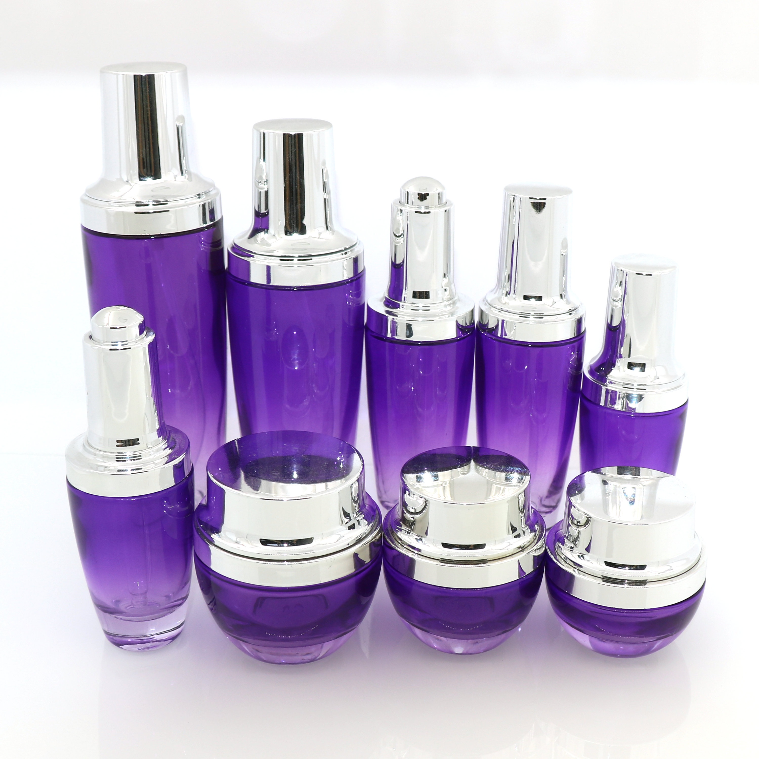 manufacturer lotion perfume 100ml 120ml luxury gradient purple lotion serum oil and sliver gold spray bottles