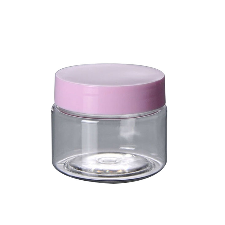 manufacturers 50g 100g 150g 200g pet material cosmetic jar clear pet plastic cream jar with pink lid