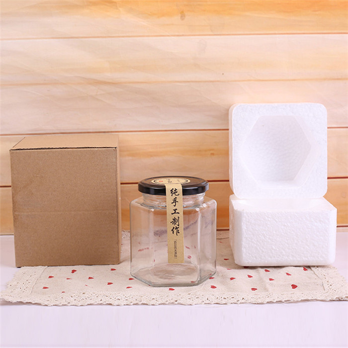 manufacturers different sizes empty hexagon glass jar with screw cap