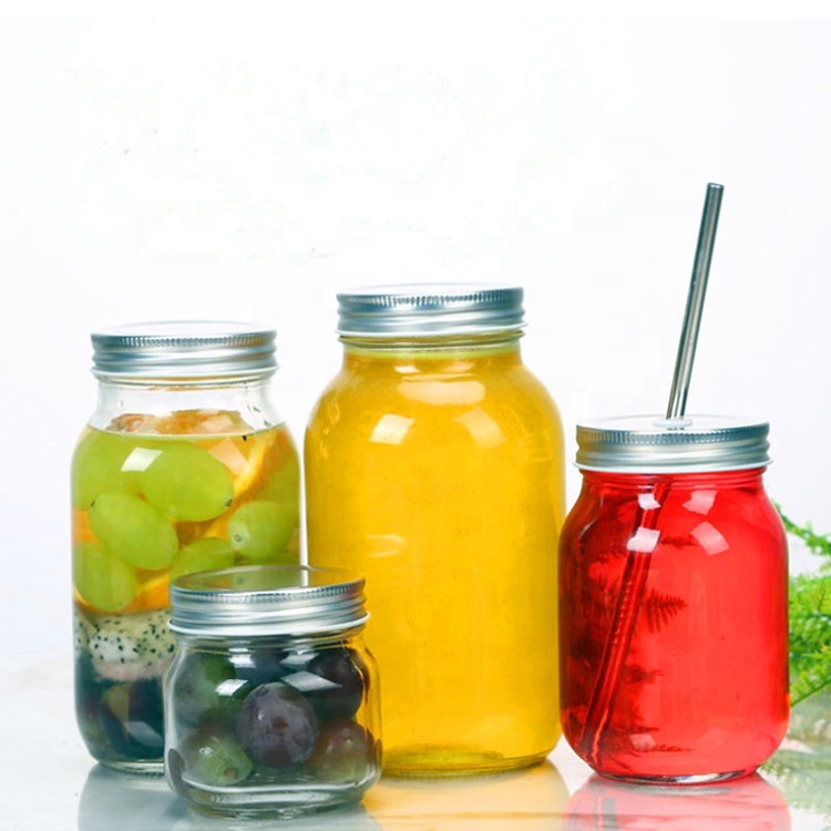 mason preserving jar 100ml 250ml 380ml 500ml 1000ml 32oz empty glass storage bottle with tinplate screw lid for jam honey pickle