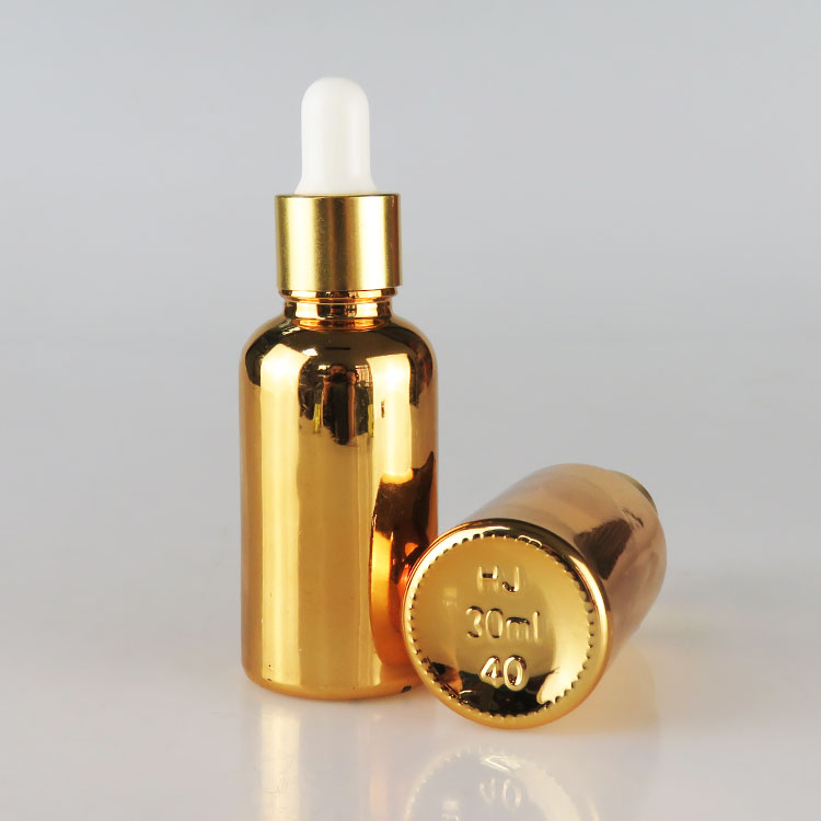 mass in stock wholesale 30ml e liquid gold glass dropper bottle with gold cap