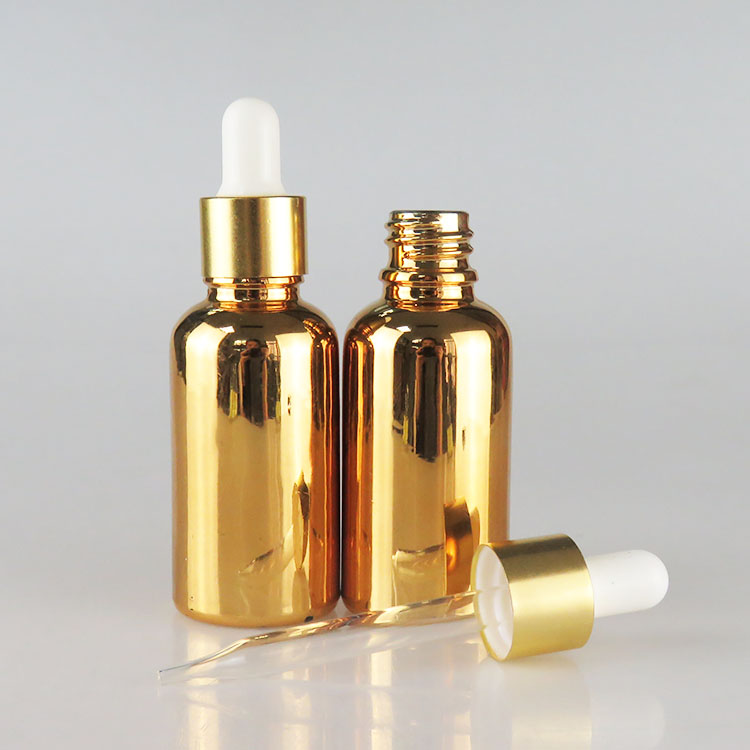 mass in stock wholesale 30ml e liquid gold glass dropper bottle with gold cap