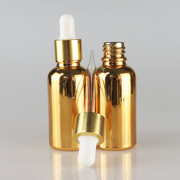 mass in stock wholesale 30ml e liquid gold glass dropper bottle with gold cap
