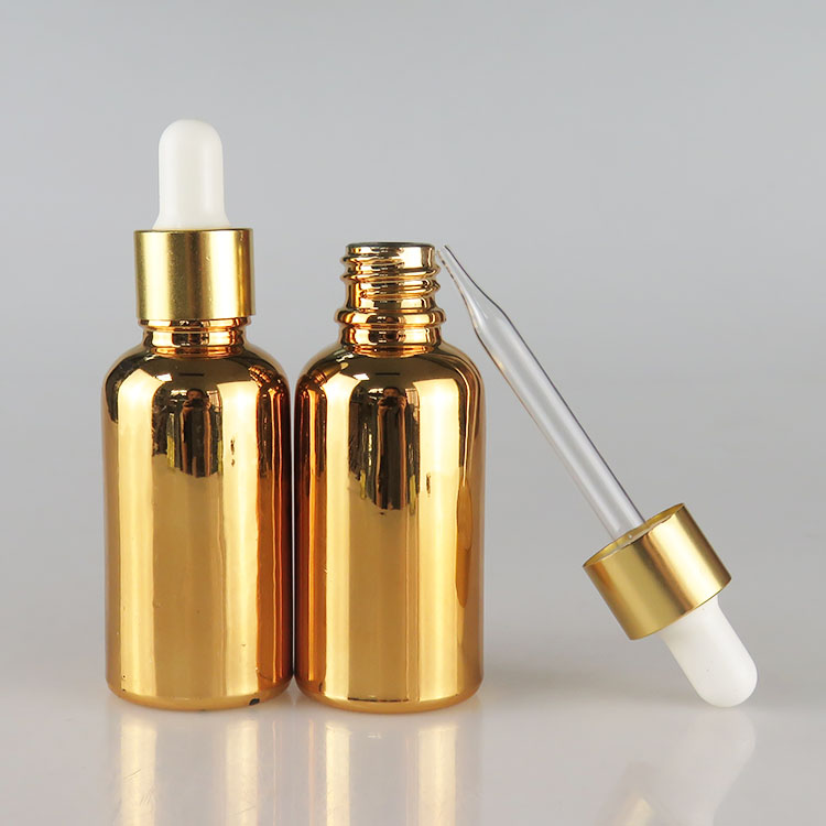 mass in stock wholesale 30ml e liquid gold glass dropper bottle with gold cap