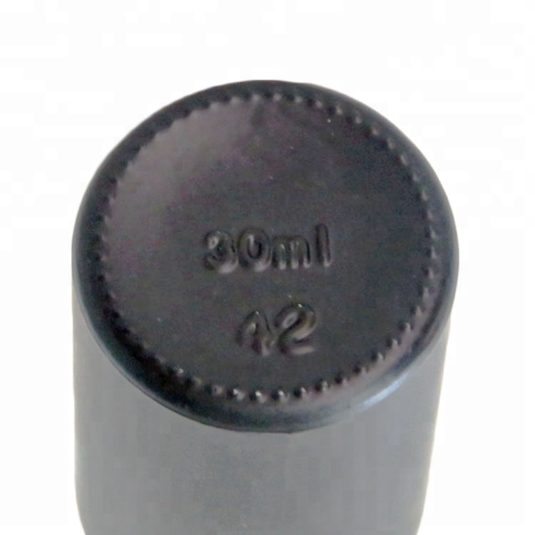 matt black essential cosmetic oil glass bottle 30ml with shiny gold aluminum dropper cap
