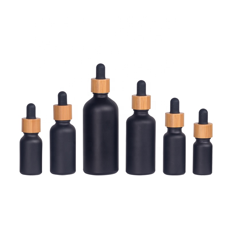matt black glass bamboo bottles 15ml 20ml 30ml 50ml 100ml matte black glass essential oil bottles with bamboo wood dropper