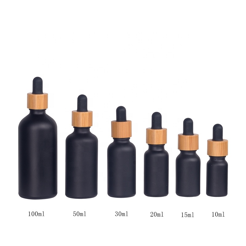 matt black glass bamboo bottles 15ml 20ml 30ml 50ml 100ml matte black glass essential oil bottles with bamboo wood dropper