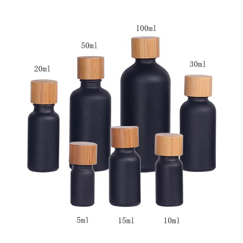 matt black glass bottles 15ml 20ml 30ml 50ml 100ml matte black glass essential oil bottles with bamboo wood lid