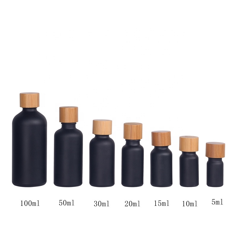 matt black glass bottles 15ml 20ml 30ml 50ml 100ml matte black glass essential oil bottles with bamboo wood lid