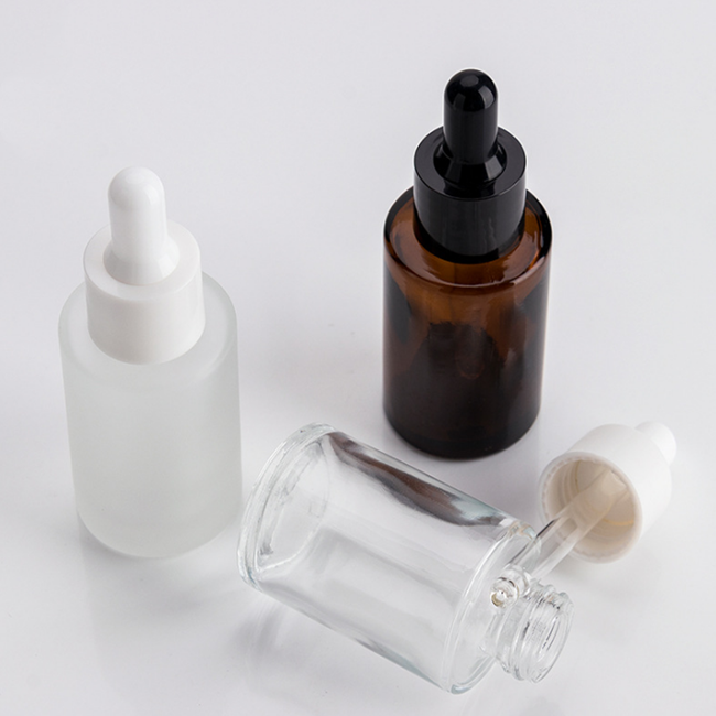 matt cosmetic 30ml flat shoulder frosted clear glass dropper bottle for essential oil