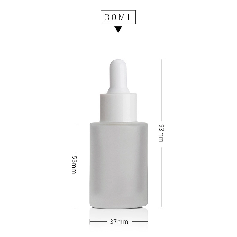 matt cosmetic 30ml flat shoulder frosted clear glass dropper bottle for essential oil
