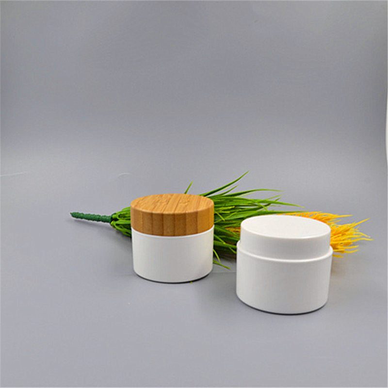 matt frosted amber pet plastic jar cream bottle with bamboo lid bamboo cap cosmetic containers candy jars