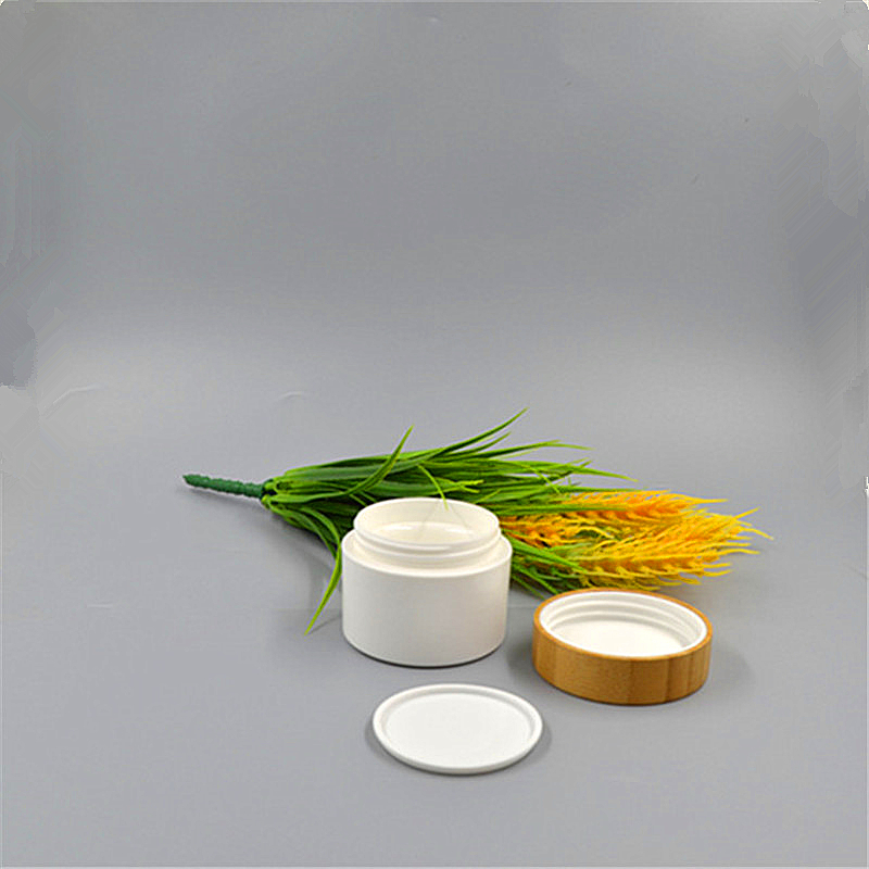 matt frosted amber pet plastic jar cream bottle with bamboo lid bamboo cap cosmetic containers candy jars