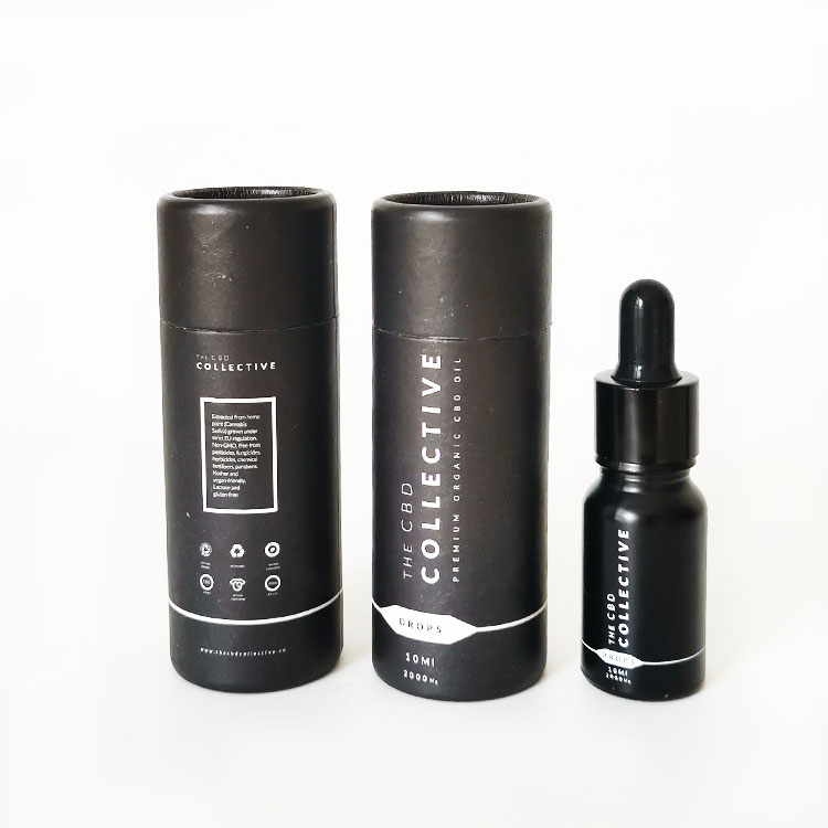 matte black 10ml glass dropper bottle CBD oil bottle with paper tube packing