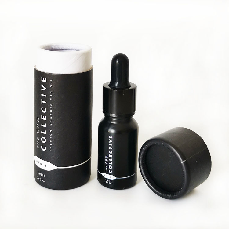 matte black 10ml glass dropper bottle CBD oil bottle with paper tube packing