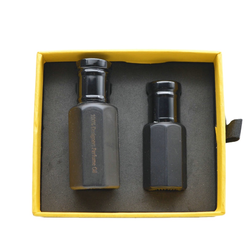 matte black 3ml 6ml 12ml print glass attar perfume oil octagonal bottle with roll on / stick for oud oil
