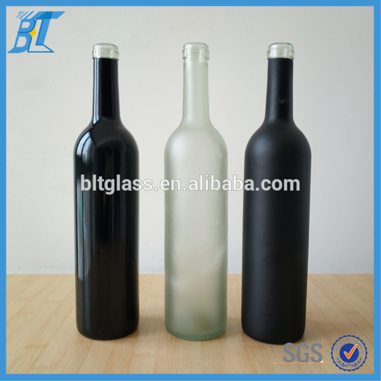matte black and white frosted Glass Bottle 500ml 750ml with cork for Wine