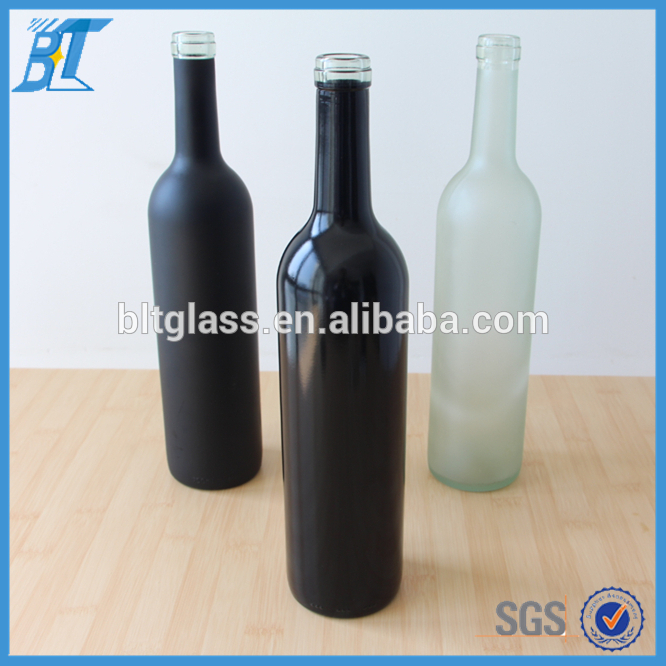 matte black and white frosted Glass Bottle 500ml 750ml with cork for Wine