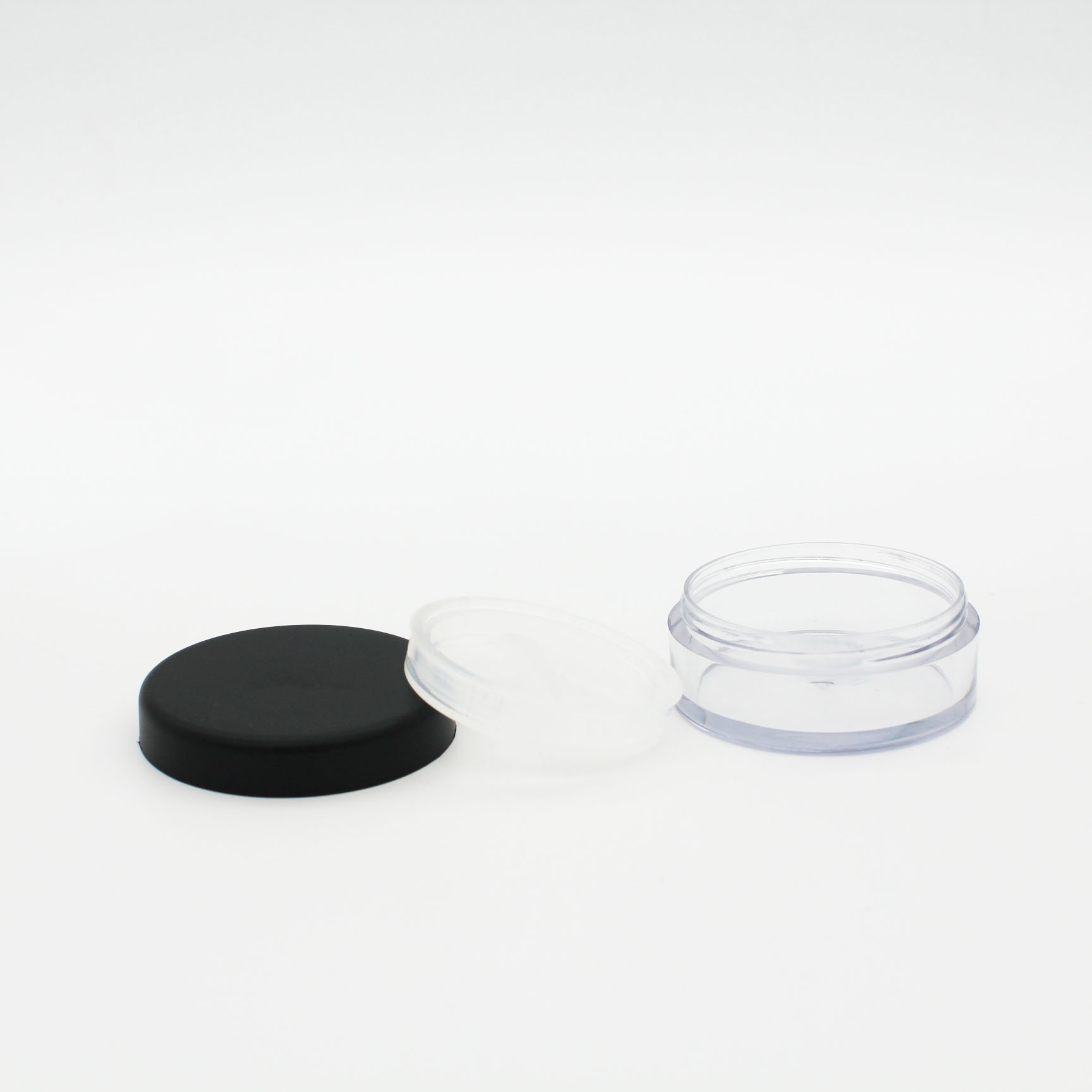 matte black cap make up cosmetic packaging empty 5g 20g loose powder jar with sifter