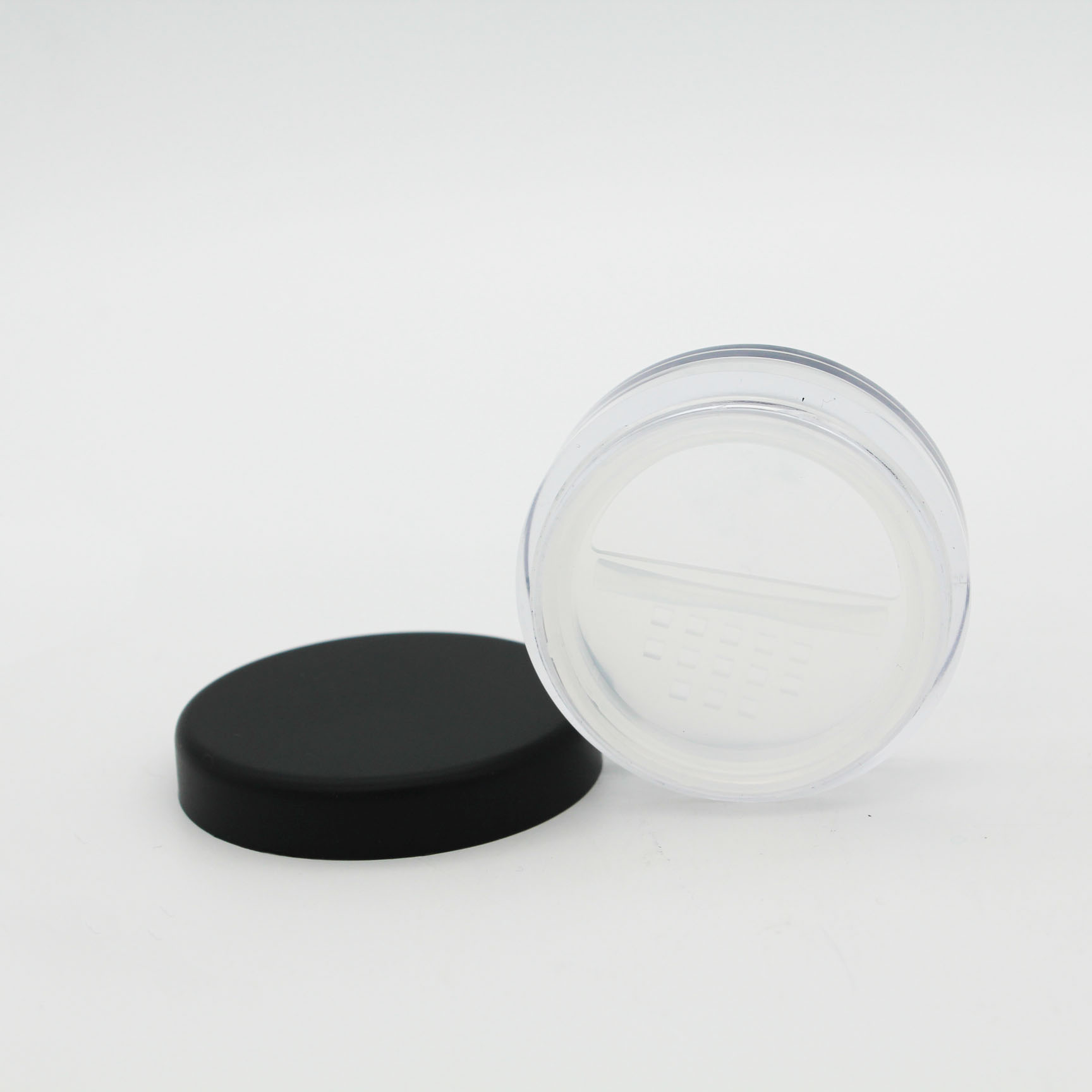 matte black cap make up cosmetic packaging empty 5g 20g loose powder jar with sifter