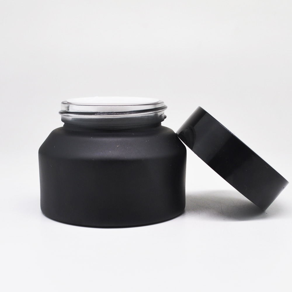 matte black cosmetic glass jars wholesale sunscreen glass airless cream jar 30g 50g 100g with metal lids