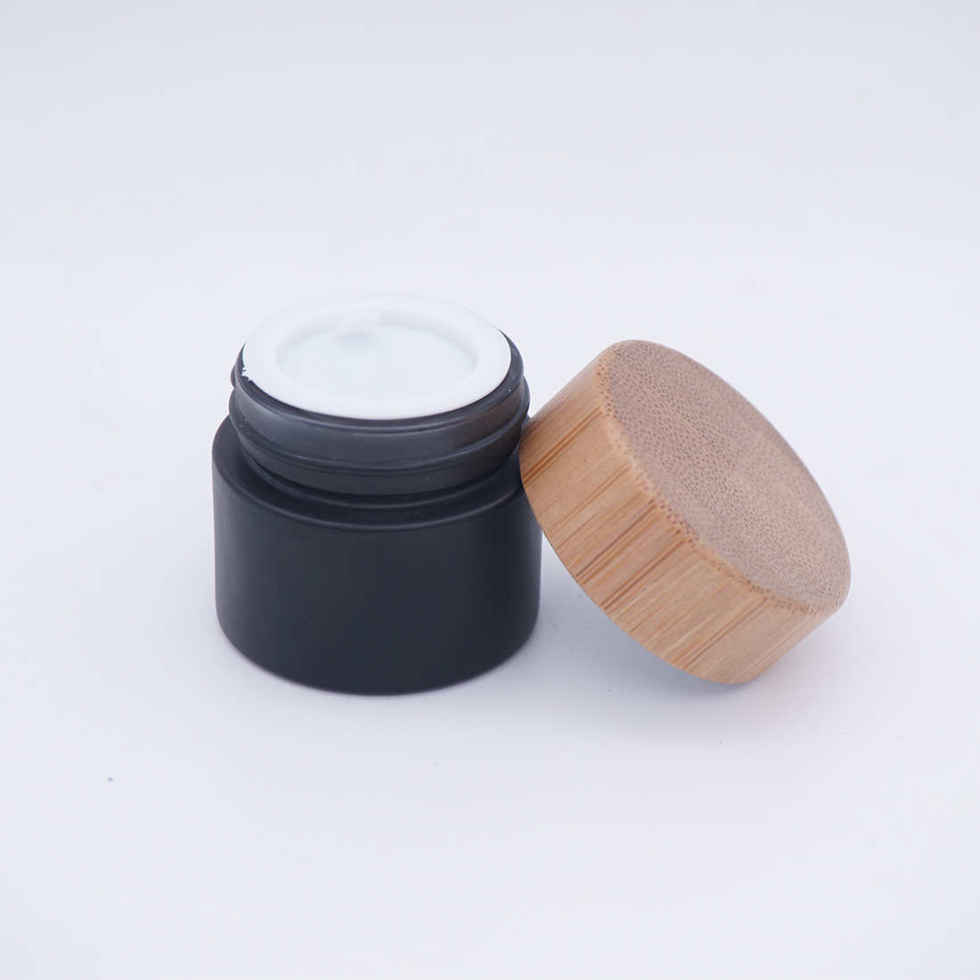 matte black glass cream containers cosmetic jar with bamboo lid