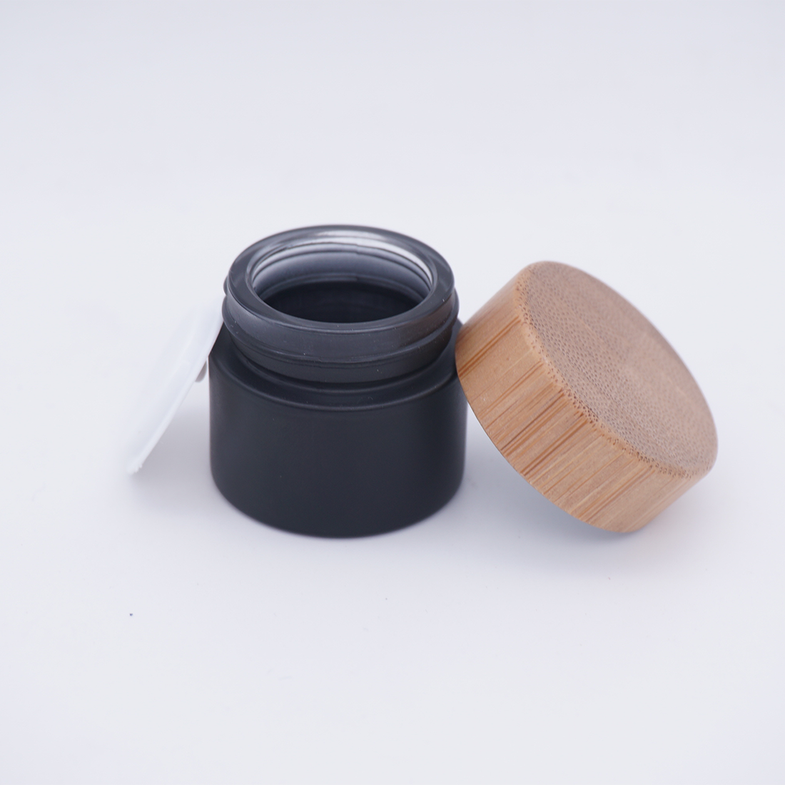 matte black glass cream containers cosmetic jar with bamboo lid