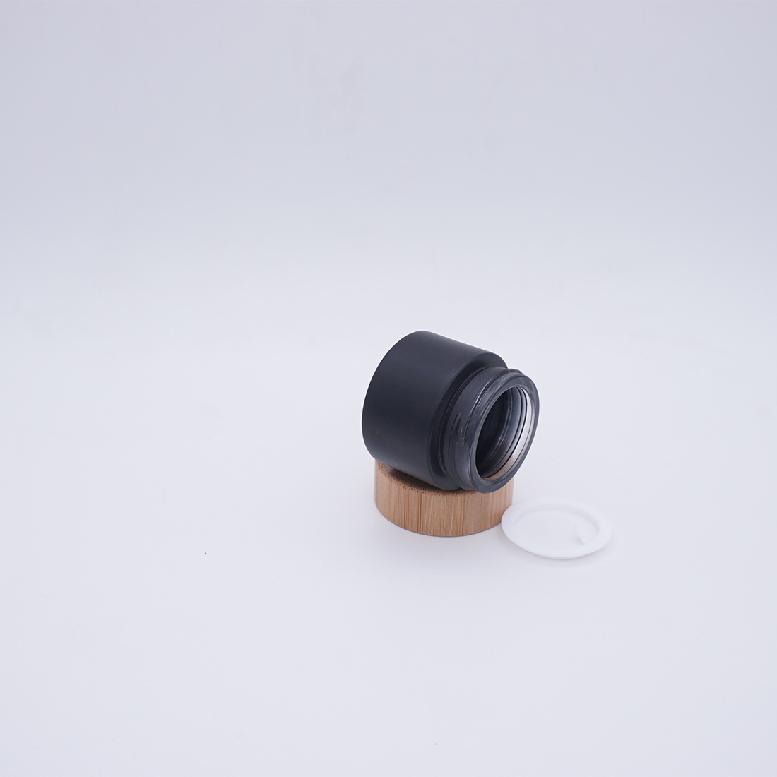 matte black glass cream containers cosmetic jar with bamboo lid