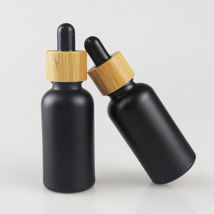 matte black glass dropper pipette 30ml bottle with bamboo lids