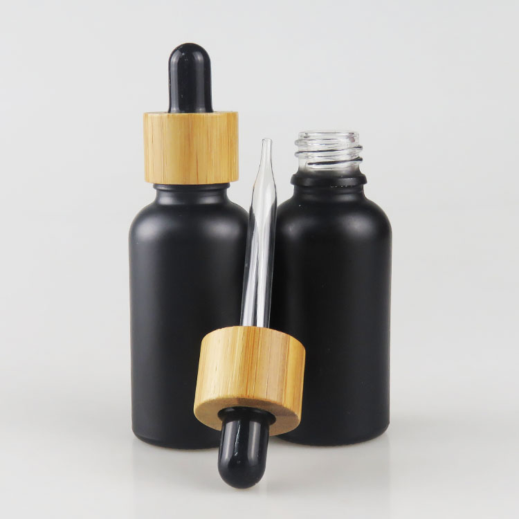 matte black glass dropper pipette 30ml bottle with bamboo lids