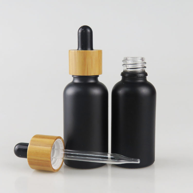 matte black glass dropper pipette 30ml bottle with bamboo lids