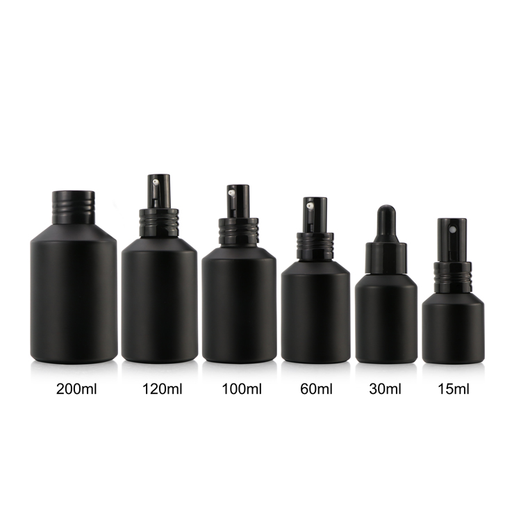 matte black glass lotion bottle with pump sprayer