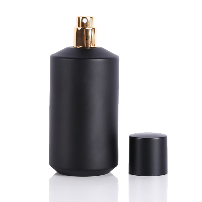 matte black perfume bottle with cap and pump