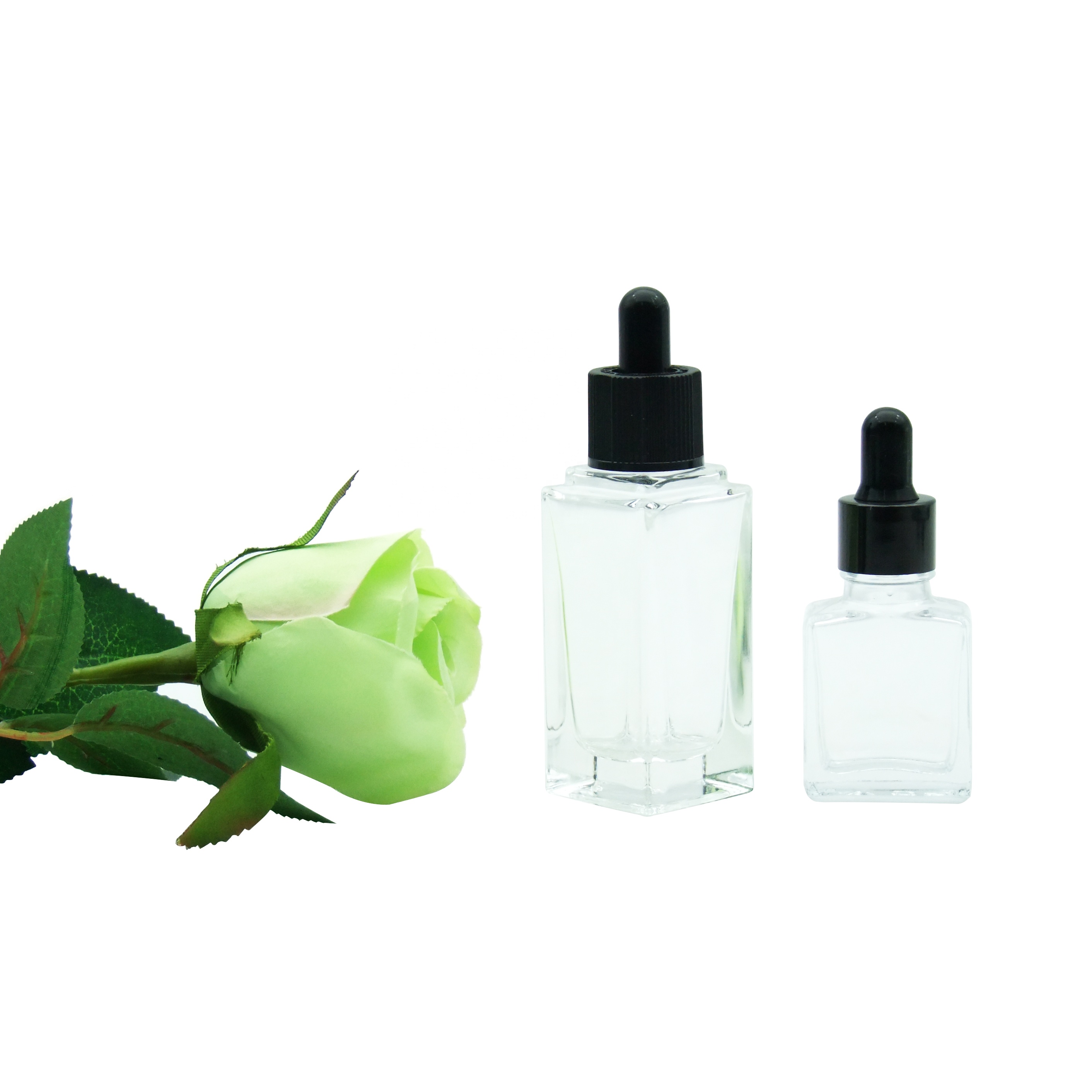 matte black square blue frosted glass droppers essential oil bottles Haodexin face night repair serums 30ml skincare vials pumps